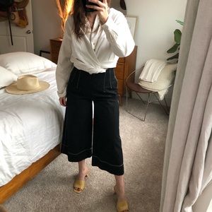 Zara black high waist contrast stitch culottes
